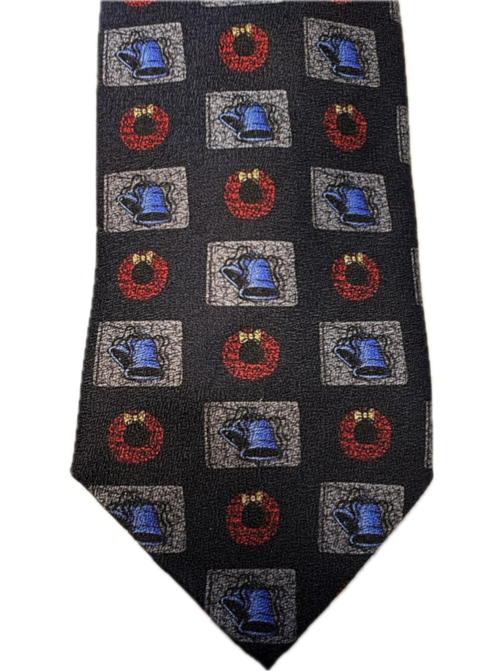 T. Anthony Silk Tie Bells & Wreath Novelty Christmas Necktie Black